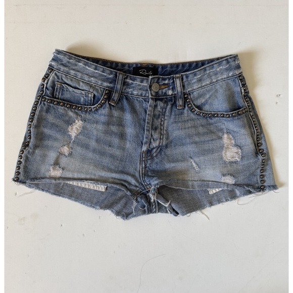 RAILS Austin Studded Denim Shorts Size 25 Mid Rise Raw Hem Button Fly Distressed - Picture 1 of 5